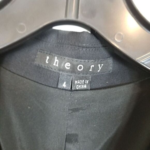 Theory Women stretched Wool Blazer Jacket Size 4 Black Button Up Office Preppy - Picture 5 of 6